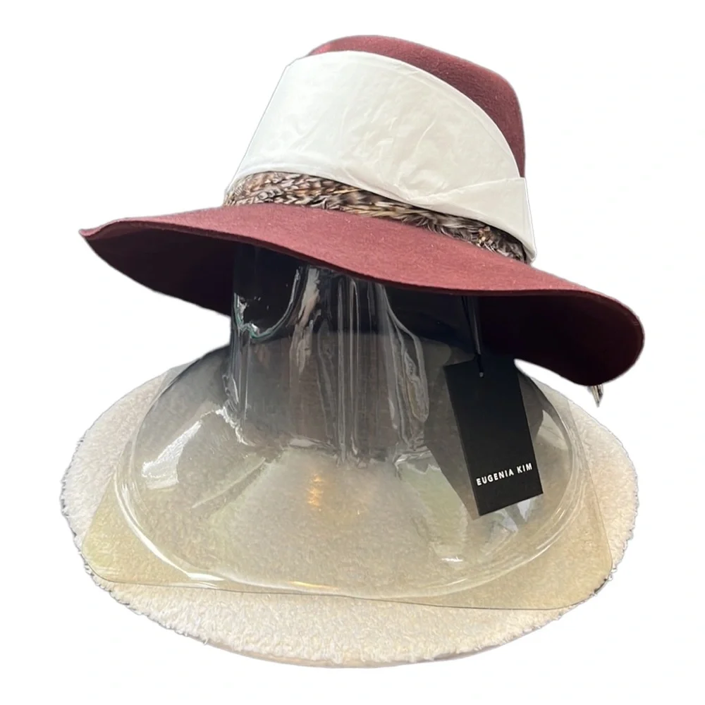 Eugenia Kim 'Georgina' Feather-Trimmed Wool Fedora Hat, Wine, Medium - Picture 7 of 7